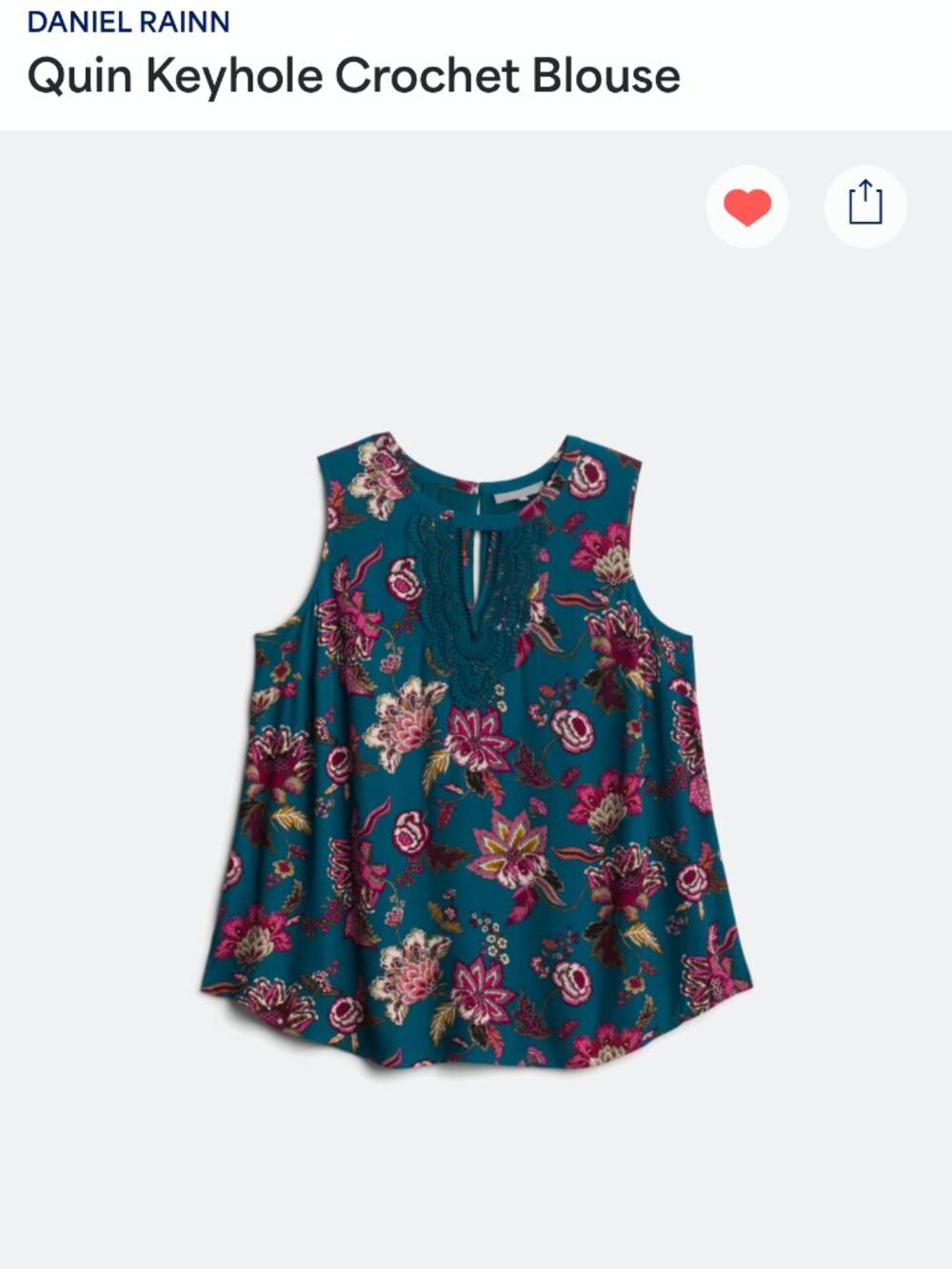 Daniel Rainn Quin Keyhole Crochet Blouse Teal Floral Stitch Fix 2X